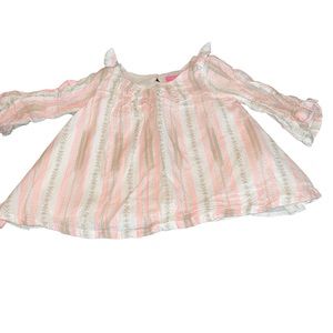 Isaac Mizrahi Infant Girl Swing Top Size  2T Pink Tan White Stripe Cotton/Linen